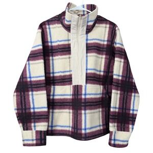 Alpine Design Womens Plaid Wayfarer Fleece 1/4 Zip Pullover Shacket L Cabincore